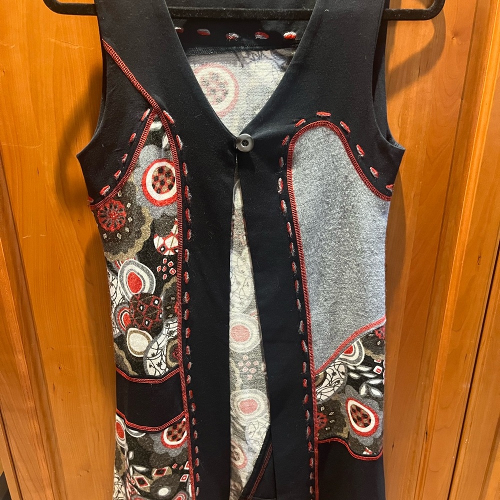 Black and Gray Sleeveless Vest with Red Accents